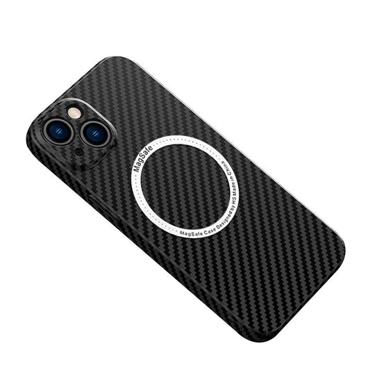 Husa de protectie pentru iPhone 14 Pro, Vivimall, Magnetica, MagSafe, Carbon Fiber Protectie Antisoc, Negru - vivimall.ro