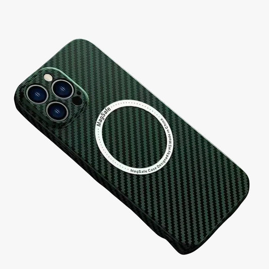 Husa de protectie pentru iPhone 14 Pro Max, Vivimall, Magnetica, MagSafe, Carbon Fiber Protectie Antisoc, Verde - vivimall.ro