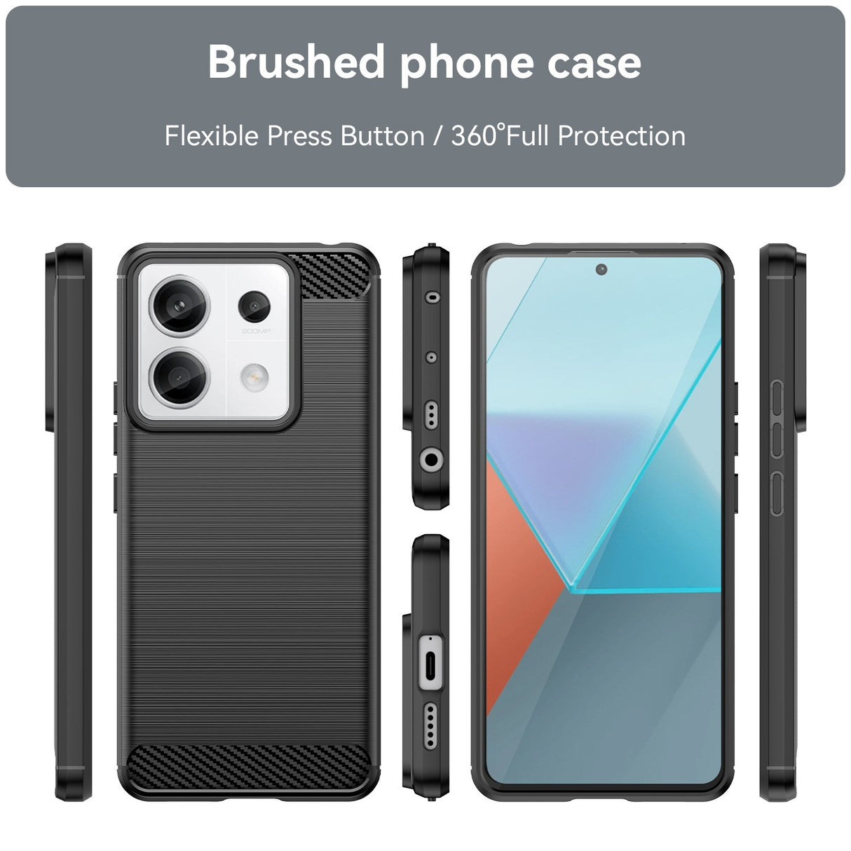 Husa de Protectie pentru Xiaomi Redmi Note 13 5G, Vivimall, Protectie 360, din TPU cu element de Carbon, Anti Alunecare, 1.8 mm, Negru - vivimall.ro