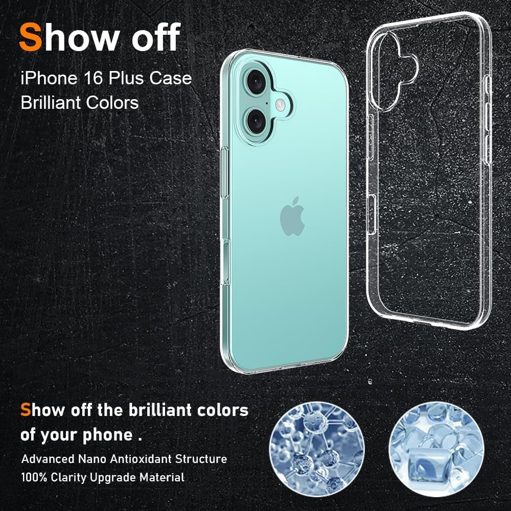 Husă iPhone 16 Plus transparentă din silicon termoplastic, detaliu colțuri antisoc