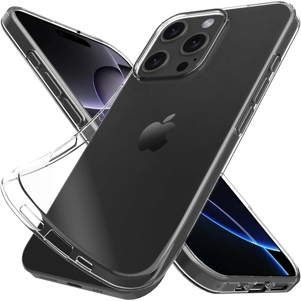 Husă transparentă antisoc pentru iPhone 16 Pro din silicon și PC, vedere frontală