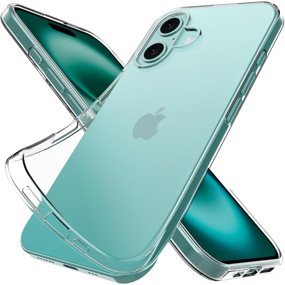 Husă silicon transparentă antisoc pentru Apple iPhone 16, vedere frontală, model PC rigid
