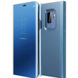 Husă tip carte albastră cu efect oglindă pentru Samsung Galaxy S10, vedere frontală închisă
