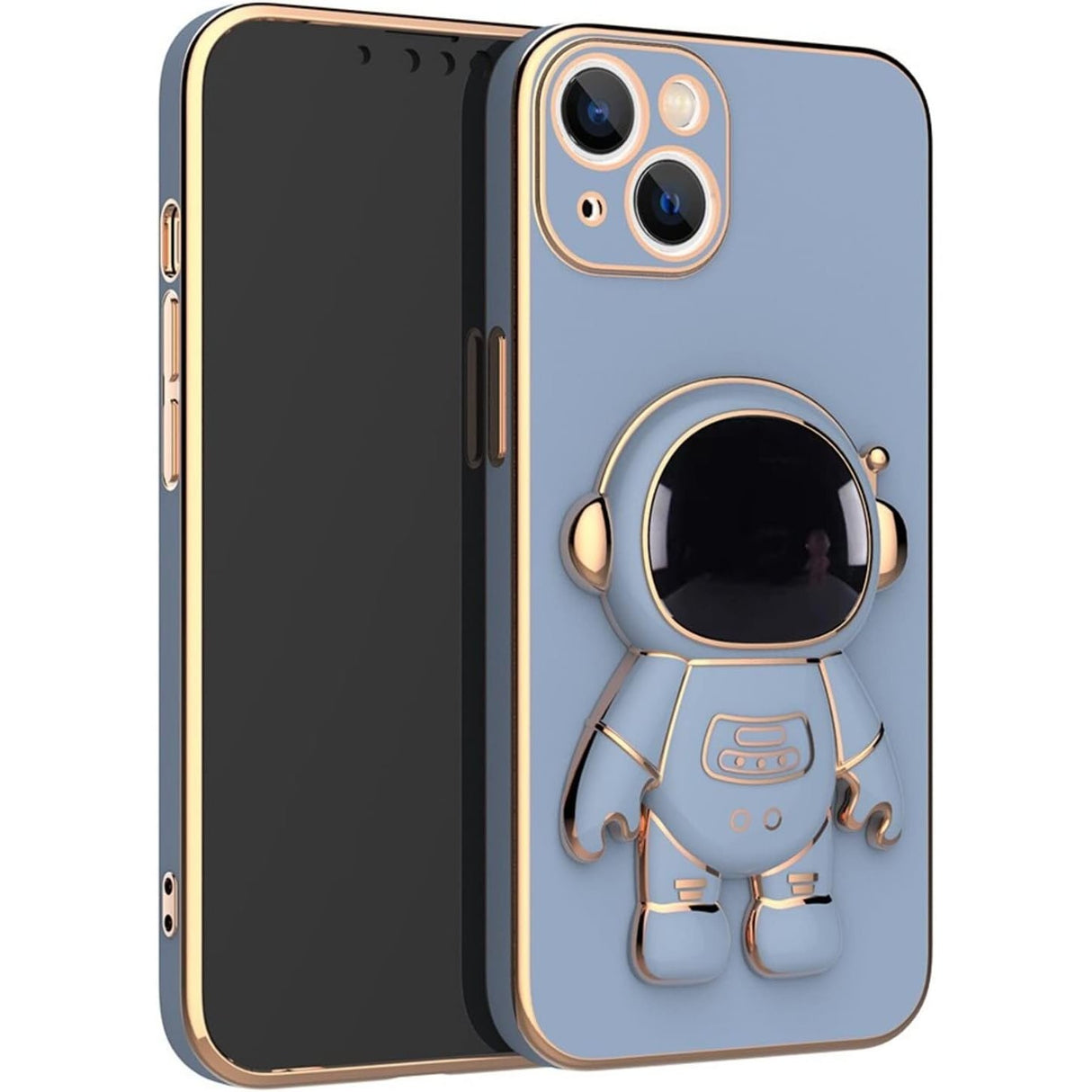 Husă iPhone 14 albastru cu suport integrat 2in1, unghi lateral stânga