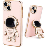 Husă TPU 2in1 roz pentru iPhone 14 Plus, design astronaut cu suport integrat, vedere frontală