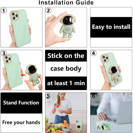 Husa de Protectie TPU 2in1, Vivimall, pentru Apple iPhone 14 Pro Max, Astronaut cu Suport, Antisoc, Rezistenta la Impact, Protectie Camera, Verde - vivimall.ro