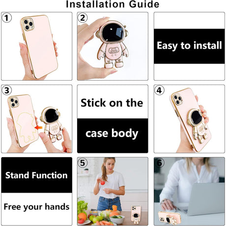 Husa de Protectie TPU 2in1, Vivimall, pentru Apple iPhone 14 Pro Max, Astronaut cu Suport, Antisoc, Rezistenta la Impact, Protectie Camera, Roz - vivimall.ro