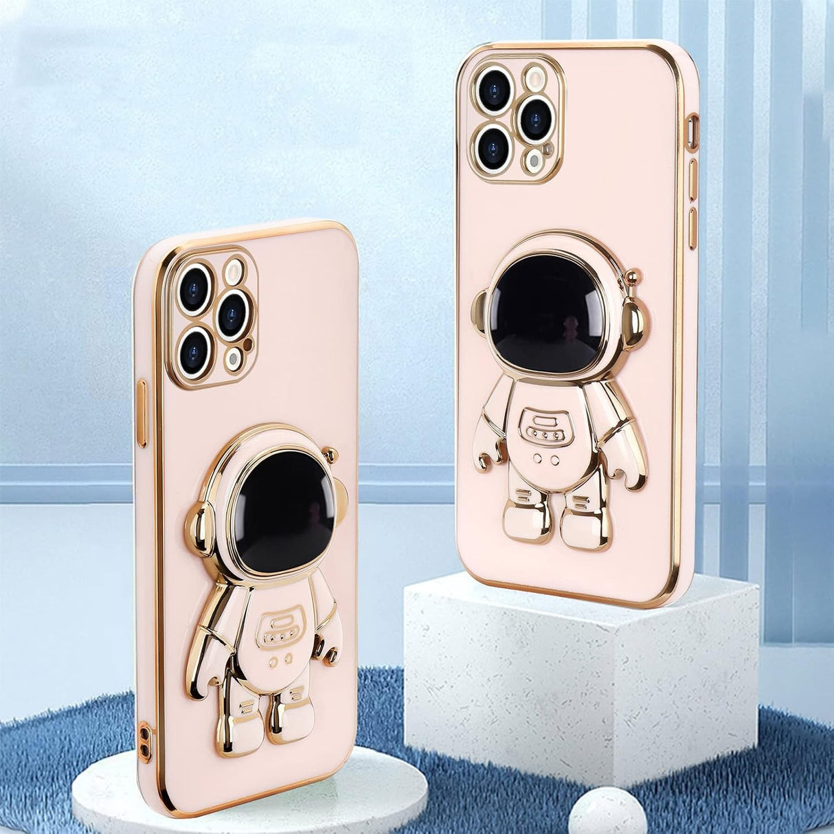 Husa de Protectie TPU 2in1, Vivimall, pentru Apple iPhone 14 Pro Max, Astronaut cu Suport, Antisoc, Rezistenta la Impact, Protectie Camera, Roz - vivimall.ro