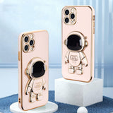 Husa de Protectie TPU 2in1, Vivimall, pentru Apple iPhone 14 Pro Max, Astronaut cu Suport, Antisoc, Rezistenta la Impact, Protectie Camera, Roz - vivimall.ro