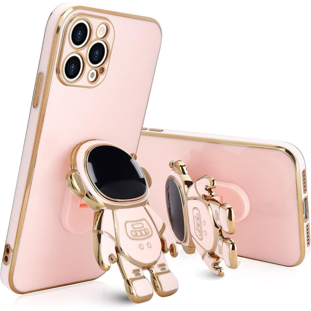 Husa de Protectie TPU 2in1, Vivimall, pentru Apple iPhone 14 Pro Max, Astronaut cu Suport, Antisoc, Rezistenta la Impact, Protectie Camera, Roz - vivimall.ro