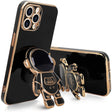 Husă TPU 2in1 pentru iPhone 14 Pro Max, design astronaut negru cu suport integrat, vedere frontală