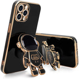 Husă TPU 2in1 pentru iPhone 14 Pro Max, design astronaut negru cu suport integrat, vedere frontală