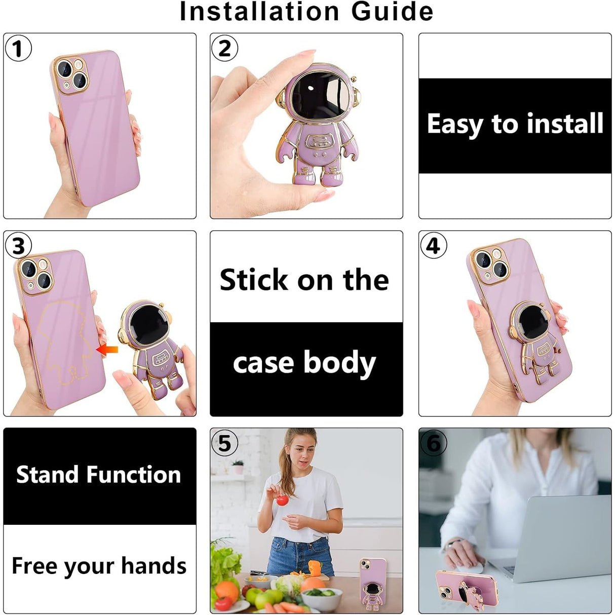 Detaliu print astronaut husă protecție iPhone 15, culoare mov, textură TPU