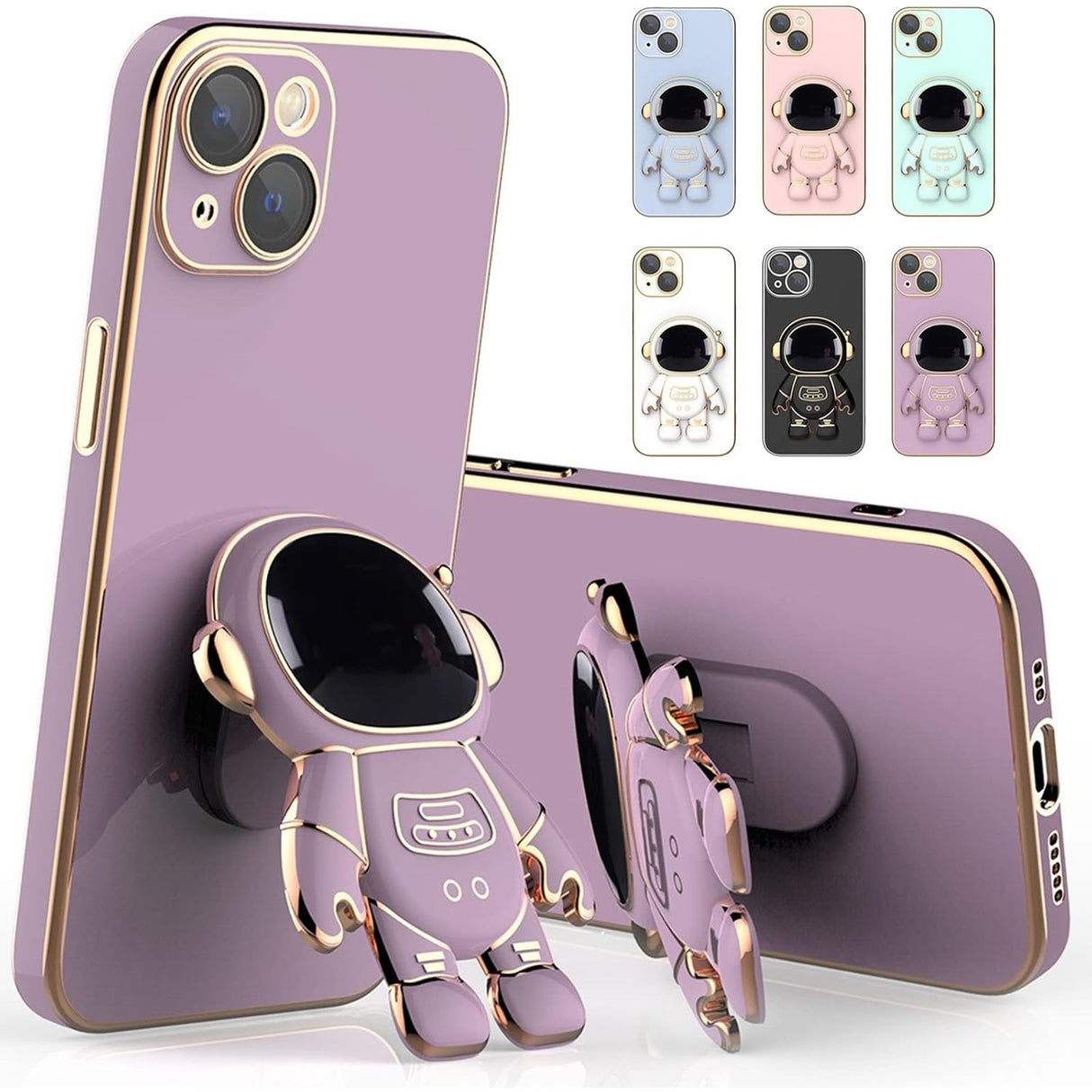 Husă antisoc iPhone 15 Plus mov, detaliu suport integrat deschis pentru vizionare