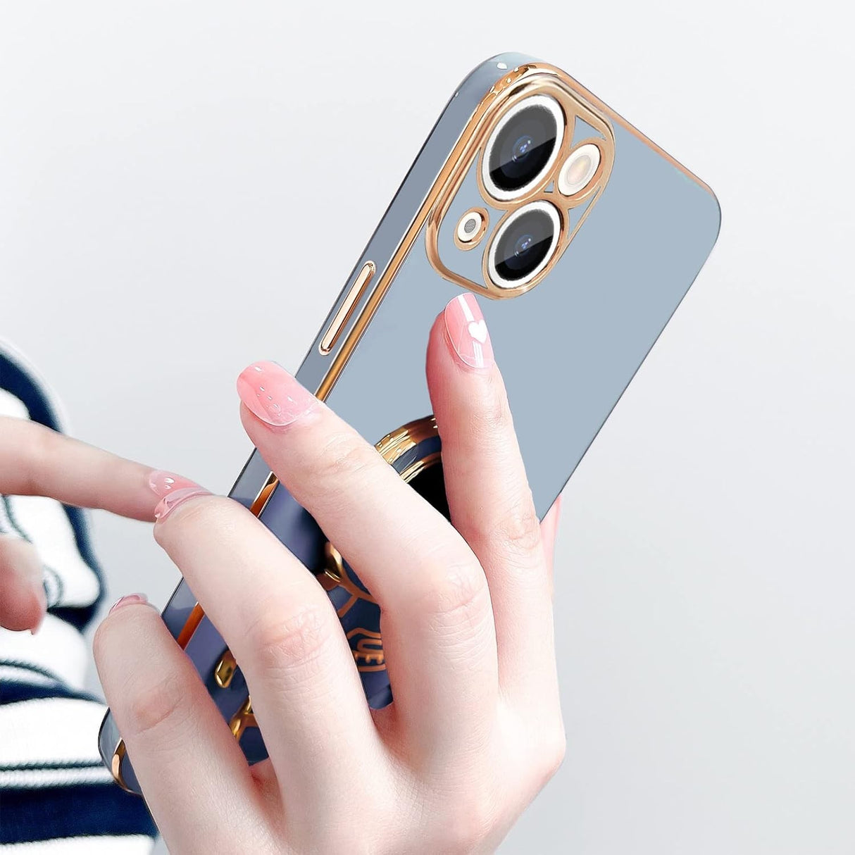 Husa de Protectie TPU 2in1, Vivimall, pentru Apple iPhone 15 Plus, Astronaut cu Suport, Antisoc, Rezistenta la Impact, Protectie Camera, Albastru - vivimall.ro