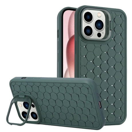 Husă TPU verde pentru iPhone 15 Pro Max, model 3D Cube cu inel protecție cameră, vedere frontală