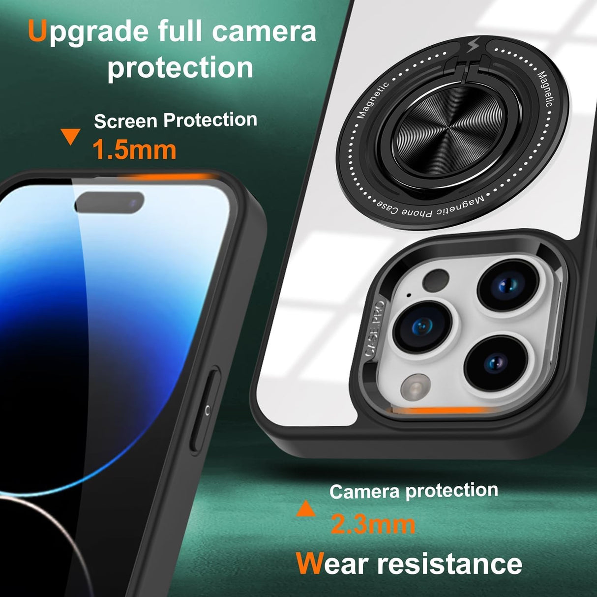 Husă TPU iPhone 16 Pro montată pe telefon, funcție suport cu inelul rotativ extins