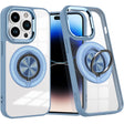 Husa de Protectie TPU, Vivimall, pentru iPhone 16 Pro, Anticadere, cu Incarcare Wireless, Tehnologie Magsafe, Inel Magnetic Rotativ cu Functie de Suport, Transparent-Albastru Deschis - vivimall.ro