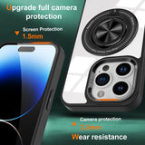 Husă iPhone 16 Pro Max transparentă aplicată pe telefon, design minimalist, inel negru rotativ vizibil