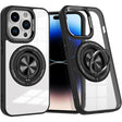 Husă TPU transparentă iPhone 16 Pro Max cu inel magnetic MagSafe rotativ, vedere frontală, culoare transparent-negru