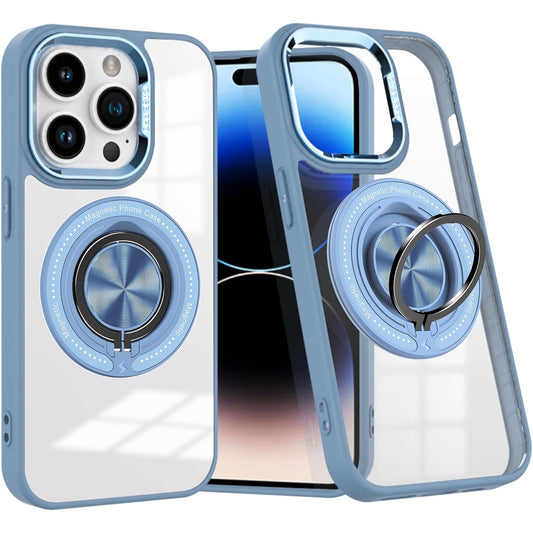 Husa de Protectie TPU, Vivimall, pentru iPhone 16 Pro Max, Anticadere, cu Incarcare Wireless, Tehnologie Magsafe, Inel Magnetic Rotativ cu Functie de Suport, Transparent-Albastru Deschis - vivimall.ro