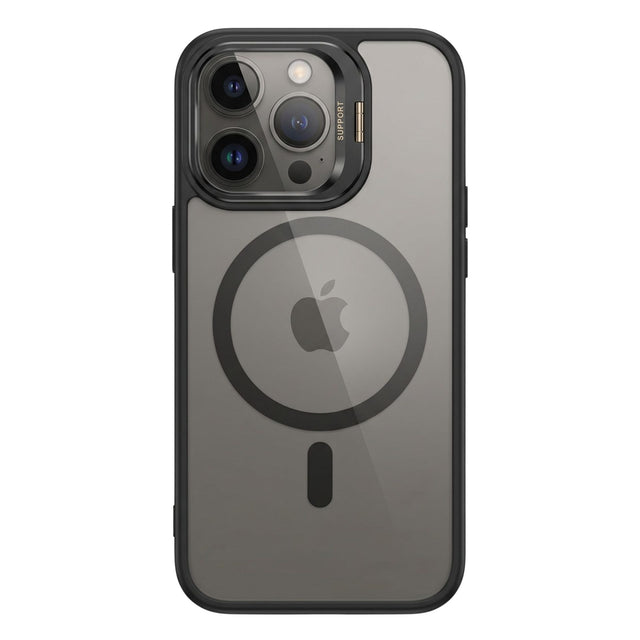 Husă Flippy iPhone 17 Pro MagSafe Acrylic transparent cu suport metalic cameră, vedere frontală