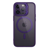 Husă Flippy iPhone 17 Pro MagSafe mov închis, vedere frontală, Acrylic Hard Shell cu suport metalic cameră