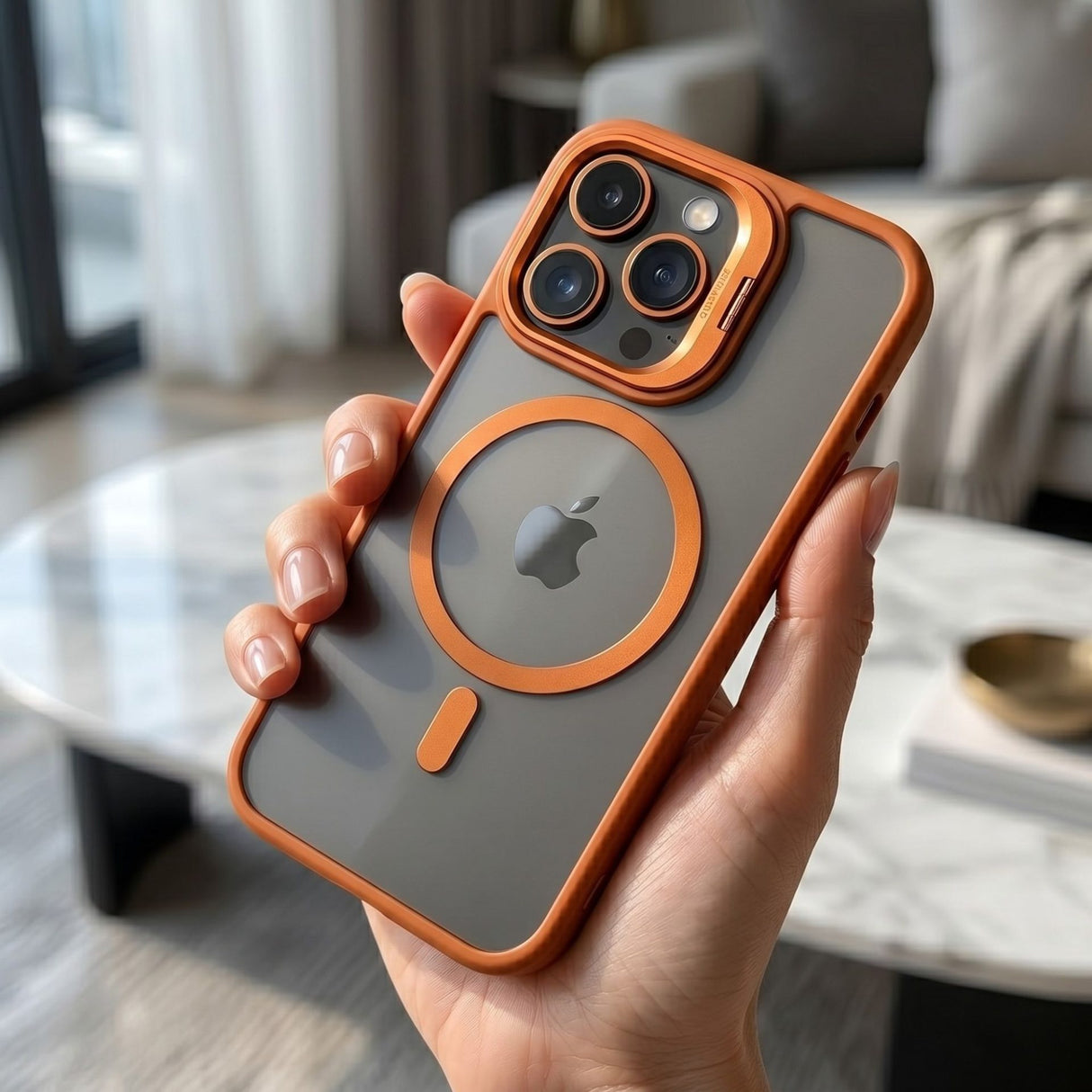 Husă Flippy iPhone 17 Pro MagSafe portocaliu, compatibilitate accesorii magnetice, vedere spate