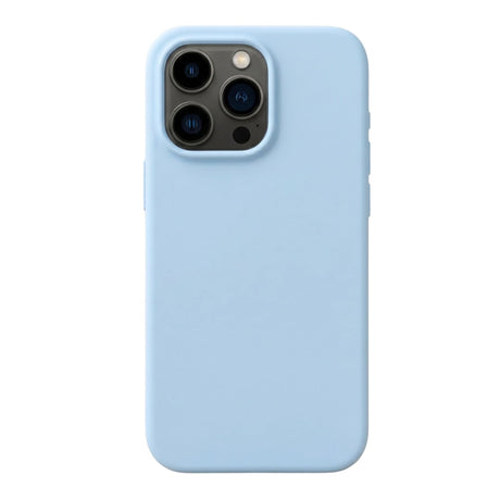 Husă iPhone 16 Pro Flippy MagSafe albastru din silicon lichid, vedere frontală completă cu decupaje precise