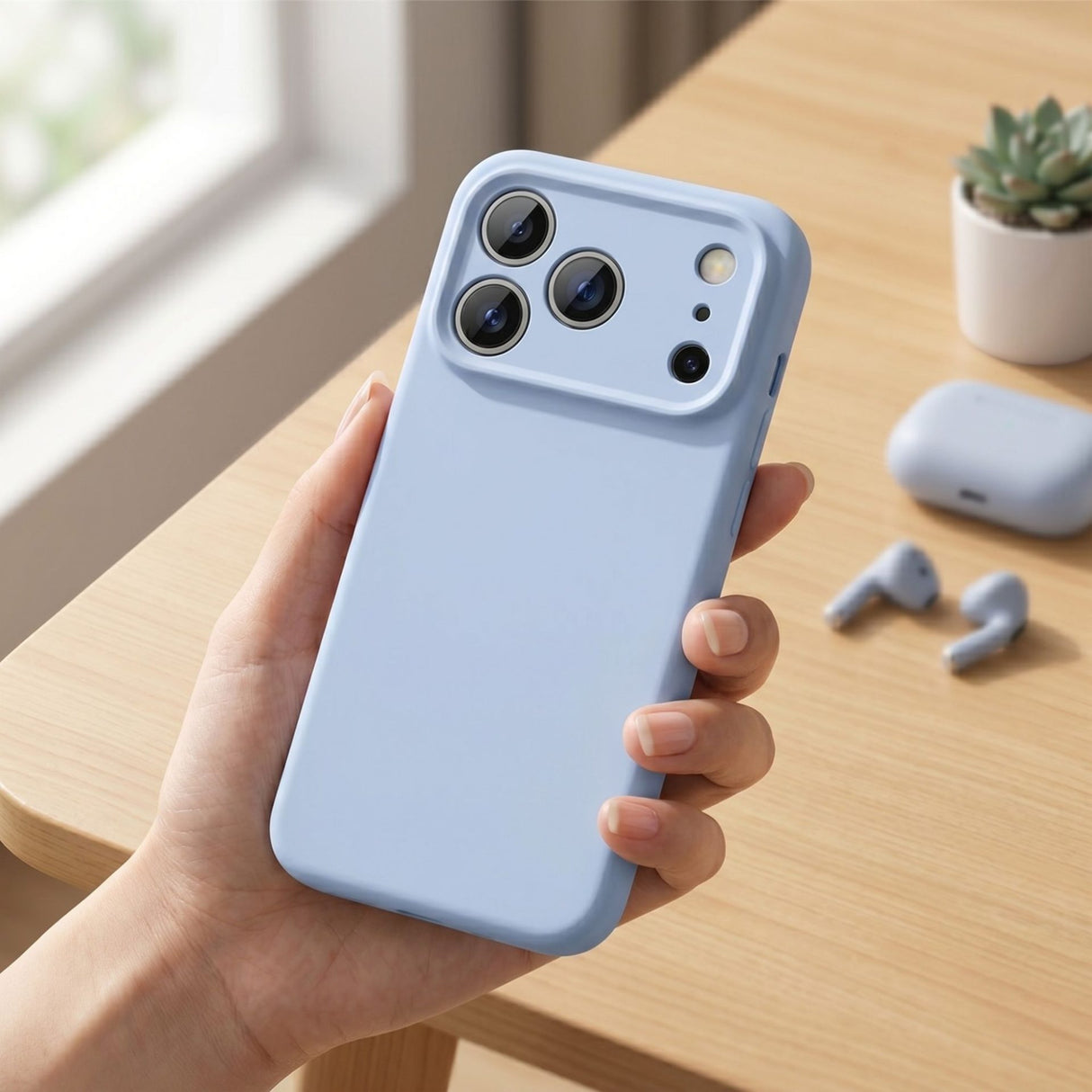 Husă Flippy MagSafe Shield iPhone 17 Pro Max albastru, detaliu magnet integrat și textură mată