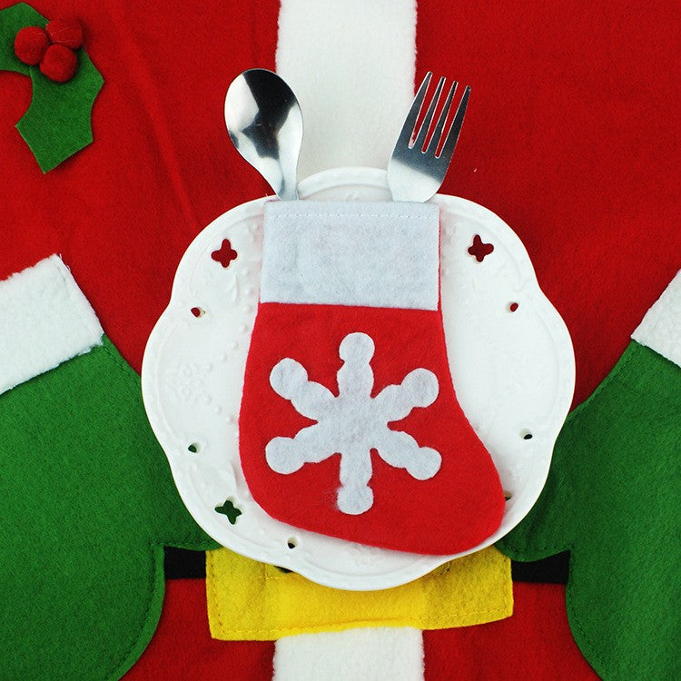 Husa decorativa festiva pentru 3 tacamuri Flippy, model soseata cu fulg, material textil si poliester, 14 x 8 cm, rosu - vivimall.ro