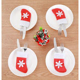 Husa decorativa festiva pentru 3 tacamuri Flippy, model soseata cu fulg, material textil si poliester, 14 x 8 cm, rosu - vivimall.ro