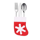 Husa decorativa festiva pentru 3 tacamuri Flippy, model soseata cu fulg, material textil si poliester, 14 x 8 cm, rosu - vivimall.ro