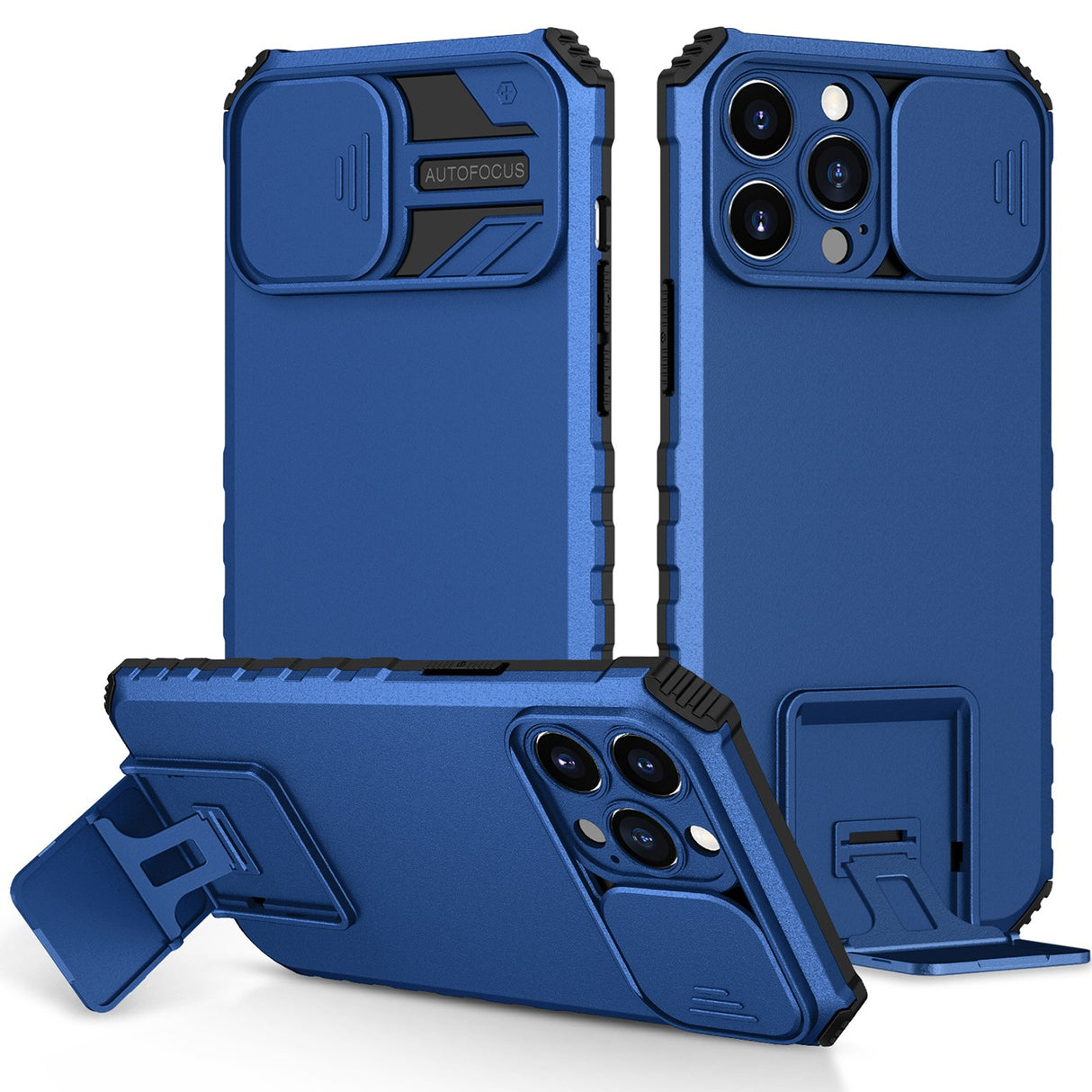 Husa Defender cu Stand pentru iPhone 12 Pro, Albastru, Suport reglabil, Antisoc, Protectie glisanta pentru camera, Flippy - vivimall.ro