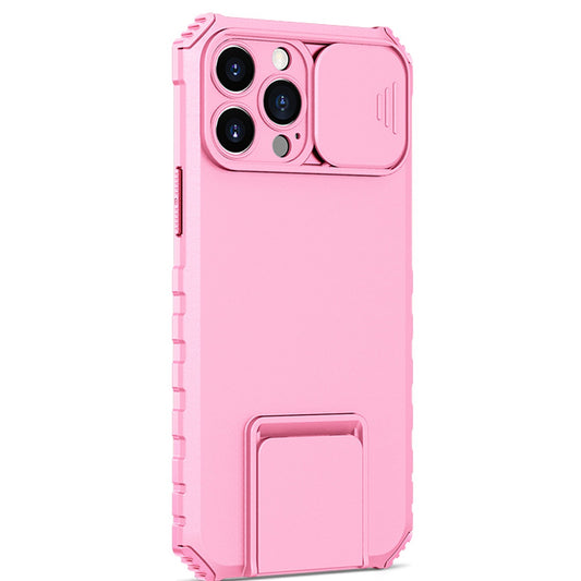 Husa Defender cu Stand pentru iPhone 12 Pro, Roz, Suport reglabil, Antisoc, Protectie glisanta pentru camera, Vivimall - vivimall.ro