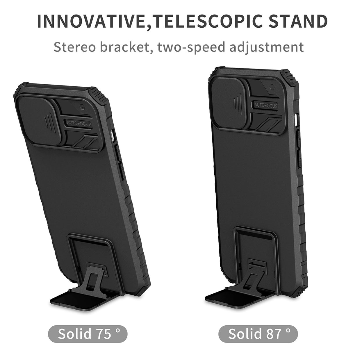 Husa Defender cu Stand pentru iPhone 12 Pro Max, Negru, Suport reglabil, Antisoc, Protectie glisanta pentru camera, Flippy - vivimall.ro