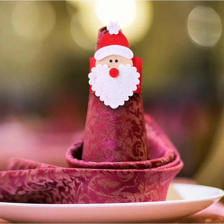 Husa deocarativa festiva pentru servetele si tacamuri, tema Mos Craciun, material textil si poliester, 5.5 x 10 cm, rosu - vivimall.ro