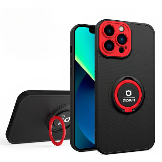 Husa de protectie Eagle eye pentru Apple iPhone 14 Pro, Rezistenta la socuri, Protectie camera, Cu inel de prindere magnetic rosu, Vivimall, Negru - vivimall.ro
