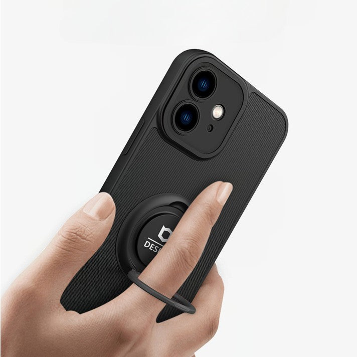 Husa de protectie Eagle eye pentru Apple iPhone 12, Rezistenta la socuri, Protectie camera, Cu inel de prindere magnetic negru, Flippy, Negru - vivimall.ro