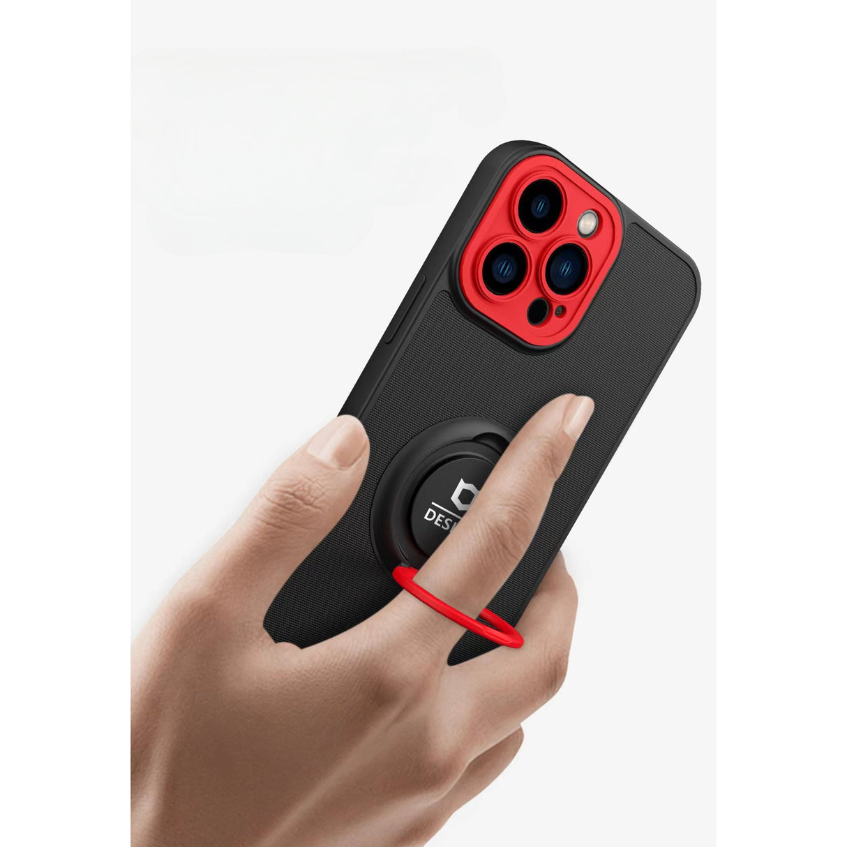 Husa de protectie Eagle eye pentru Apple iPhone 12 Pro, Rezistenta la socuri, Protectie camera, Cu inel de prindere magnetic rosu, Flippy, Negru - vivimall.ro