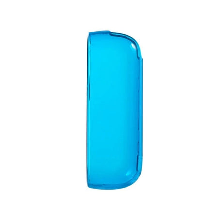 Detaliu husă protecție IQOS Iluma, material TPU flexibil albastru transparent, acces port încărcare