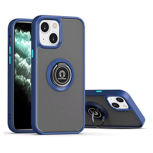 Husa Anti Fall Metal Bracket pentru Apple iPhone 14 Pro Max, Rezistenta la socuri, Margini colorate, Cu inel de prindere magnetic, Vivimall, Albastru - vivimall.ro