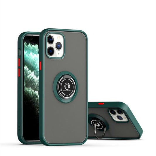 Husa Anti Fall Metal Bracket pentru Apple iPhone 14, Rezistenta la socuri, Margini colorate, Cu inel de prindere magnetic, Vivimall, Verde - vivimall.ro
