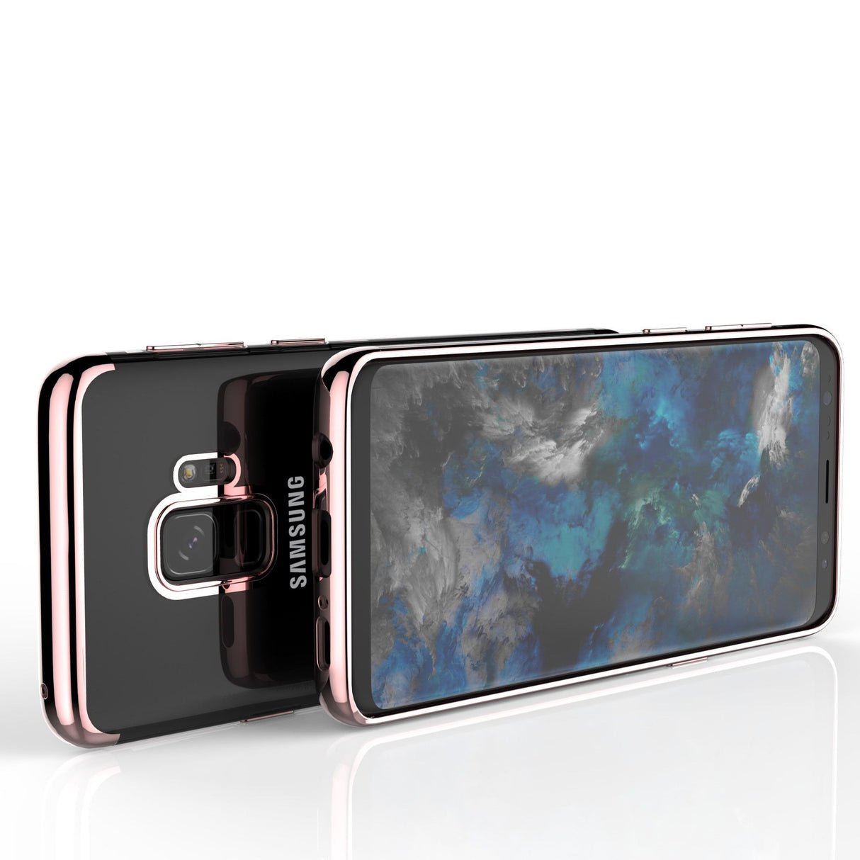 Husa Huawei P20 Lite Transparent cu Margini Roz-Aurii - vivimall.ro