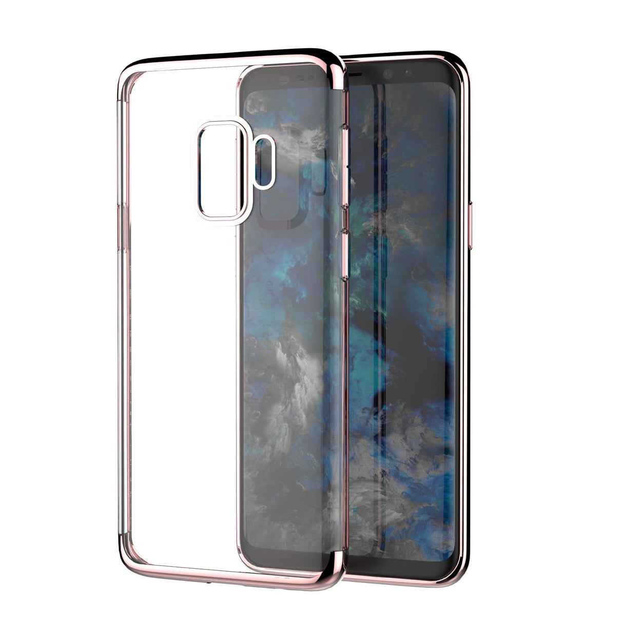 Husa Huawei P20 Lite Transparent cu Margini Roz-Aurii - vivimall.ro