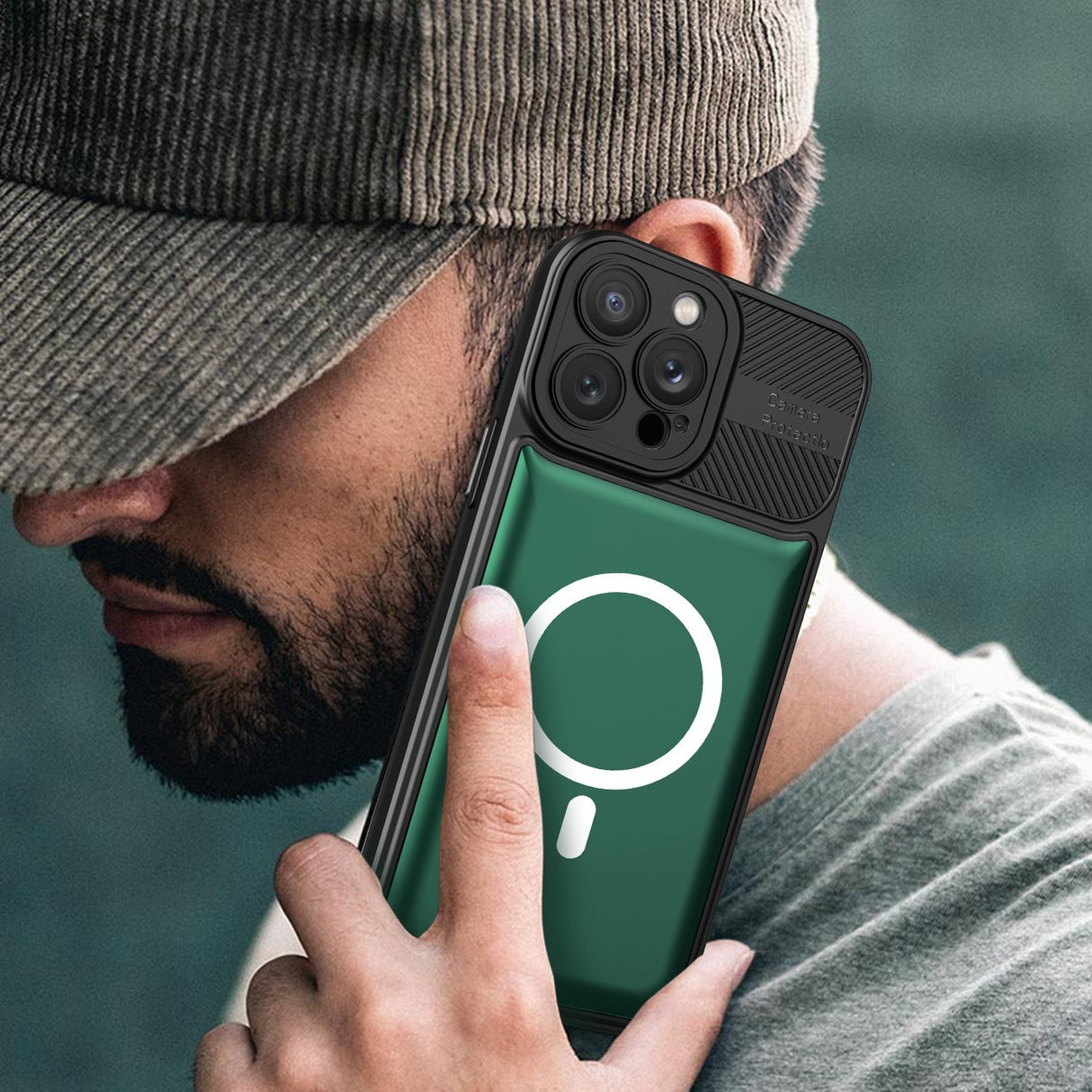 Husa Urban Armor pentru Samsung A14 4G/5G Verde inchis, Suport Auto Magnetic, Protectie Antisoc, Flippy - vivimall.ro