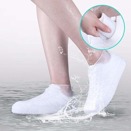 Husă de protecție încălțăminte Vivimall din latex elastic ecologic alb, perspectivă laterală