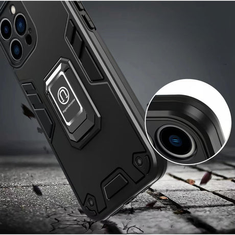 Husa Iron Warriors pentru iPhone 14 pro, Flippy,  Hybrid Ring Holder Kickstand, Negru - vivimall.ro