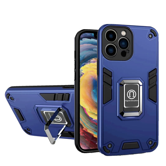 Husa Iron Warriors pentru iPhone 11, Vivimall,  Hybrid Ring Holder Kickstand, Albastru inchis - vivimall.ro