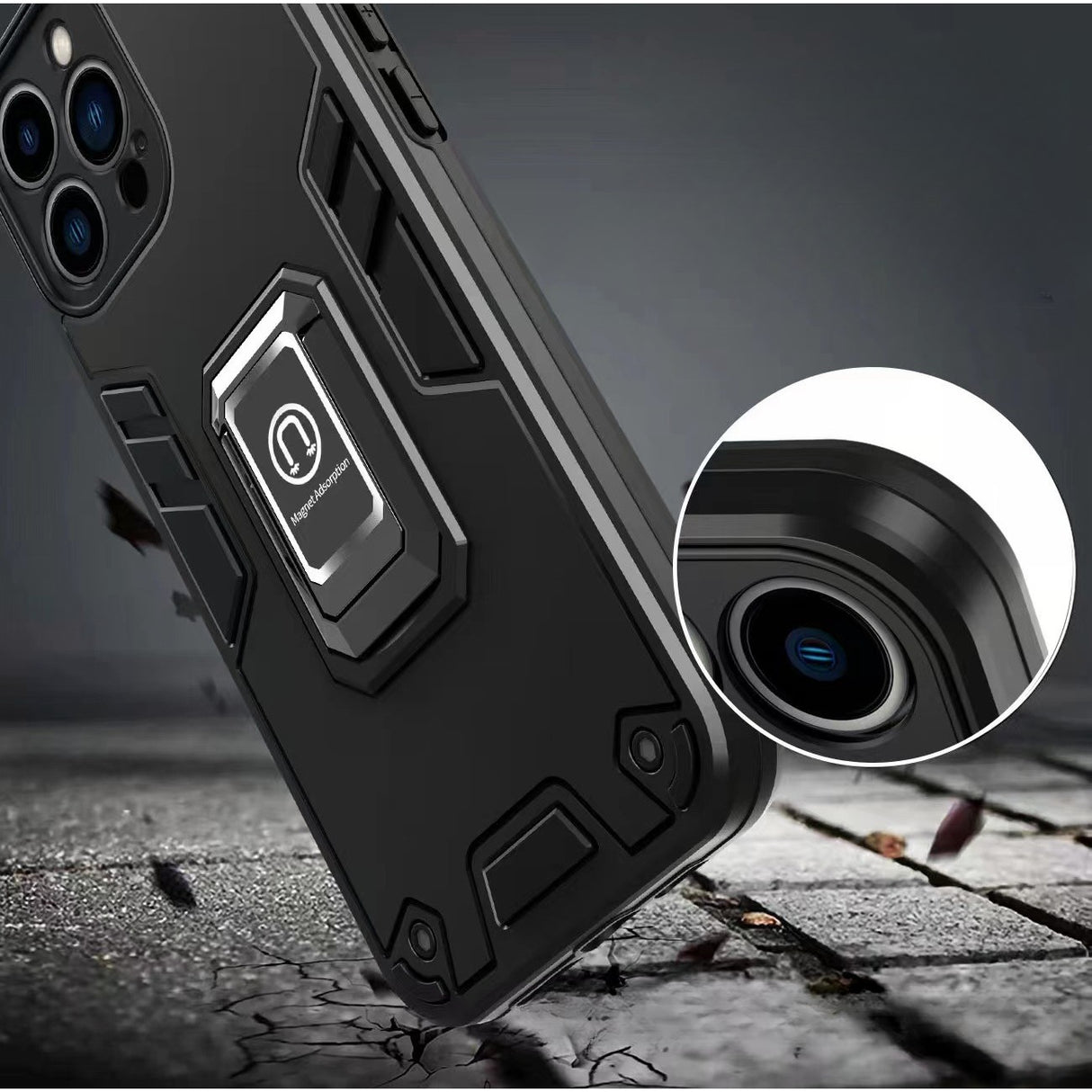 Husa Iron Warriors pentru iPhone 12, Flippy,  Hybrid Ring Holder Kickstand, Negru - vivimall.ro